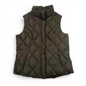 Eddie Bauer Quilted Goose Down Puffer Vest Womens XL Olive Green Full Zip